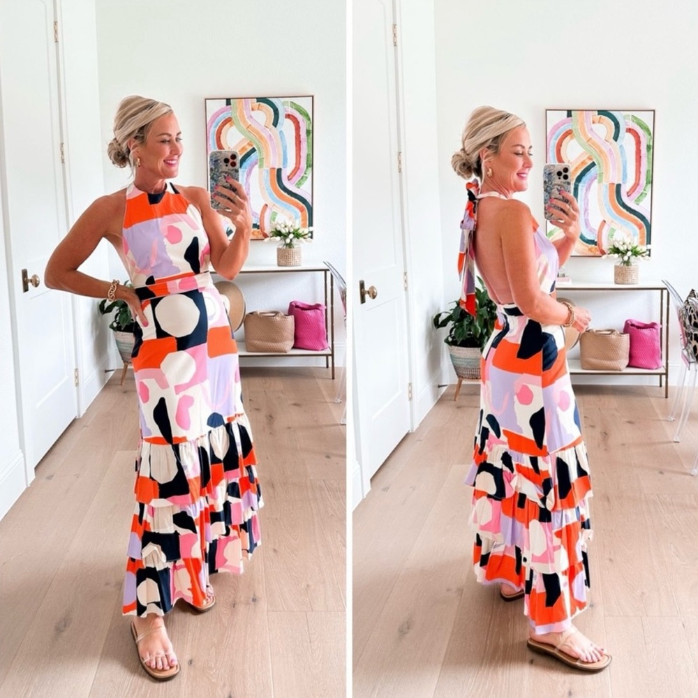 Vibrant Multicolor Halter Maxi Dress
